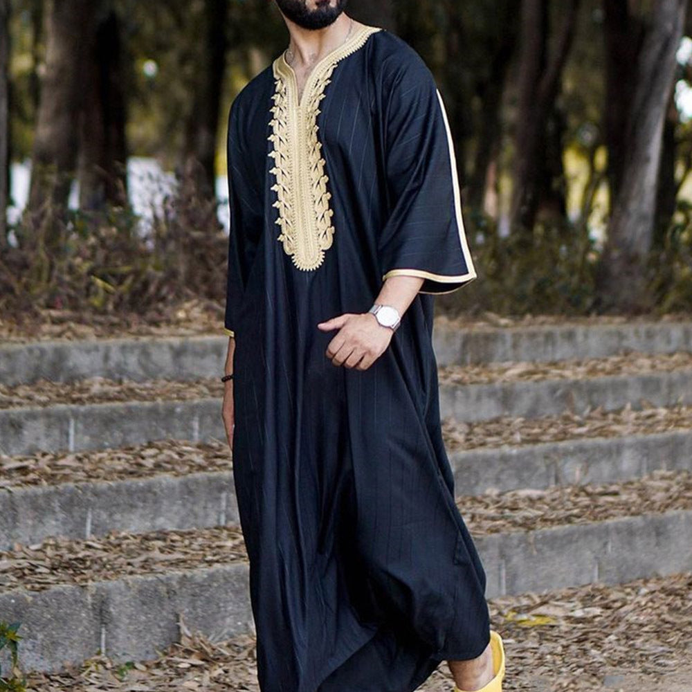 Elegante Túnica Larga Negra para Hombre Estilo Musulmán