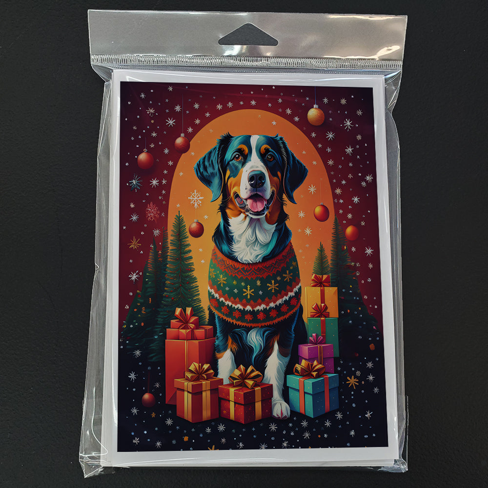 Paquete de Tarjetas Navideñas Appenzeller Sennenhund con Saludos de Fiesta, Pack de 8